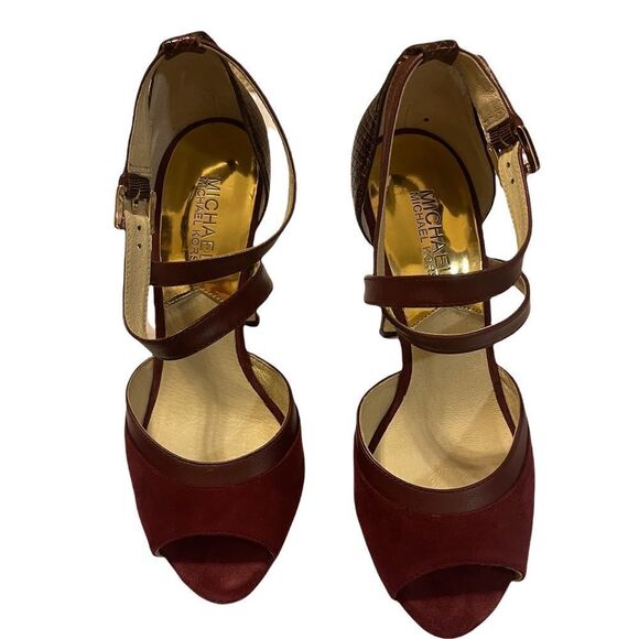 Michael Kors Red Wine Suede & Snakeskin High Heels - Picture 3 of 11